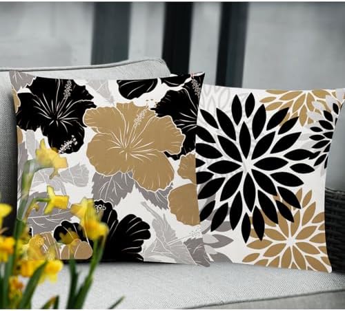Brown Black Throw Pillow Covers 20x20 Set of 6, Neutral Floral Home Decor - Image 4
