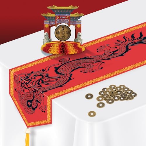 Beistle Asian-Themed Party Decoration Set – Authentic Good Luck Coins, Red Dragon Table Runner, and 3-D Gong Centerpiece, Chinese-Inspired Décor for Lunar New Year, Festivals & Cultural Celebrations - Image 6