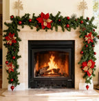 9FT Christmas Garland with Lights, Prelit Garland with Red Berry Clusters&Balls&Flowers&Pine Needles,for Stairs Railing Fireplace Mantle Front Door Home Holiday Decor Ornaments - Image 5