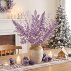 Light Purple 66 Pcs Christmas Glitter Picks and Sprays, Xmas Artificial Floral Stems Branches Berry Leaf Pine for Tree Topper Wreath Garland Centerpiece Holiday Party Home Decor - Image 5
