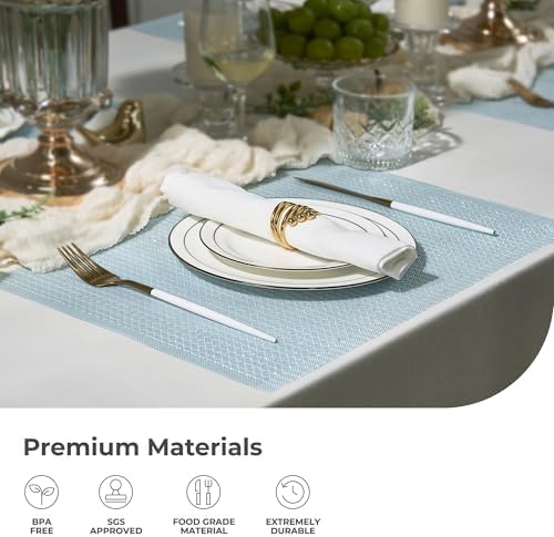 Leetaltree Woven Vinyl Placemats Set of 24, Mist Blue Sequin - Image 5
