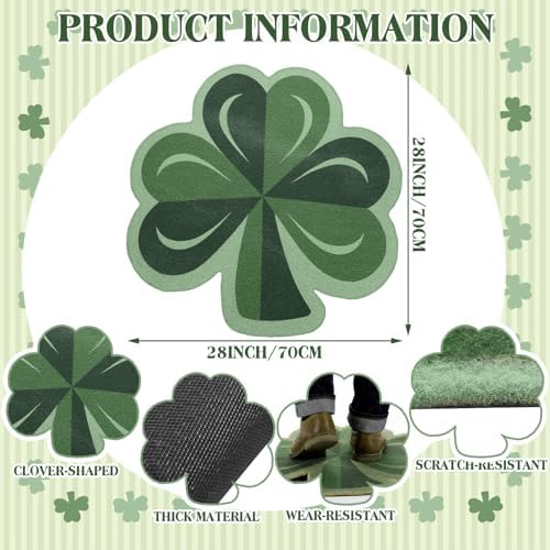 Nuanchu St. Patrick's Day Door Mat Outdoor Decor 28 x 28 Inch Large Shamrock Front Porch Rug Shamrock Welcome Door Mat St Patricks Day Rug Non Slip Entrance Rugs for Home Indoor Outdoor Entryway Decor - Image 2