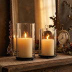 Set of 2 Black Hurricane Candle Holders with Glass Sleeves by saiguomi