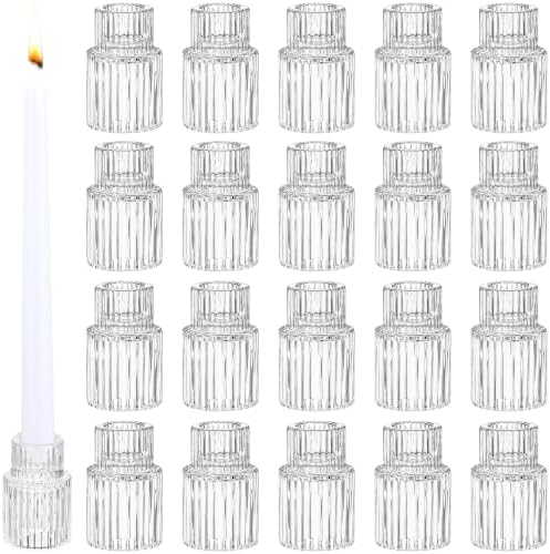 48 PCS Glass Taper Candle Holders Bulk Crystal Candlestick Holders Clear Ribbed Tapered Candle Stick Holder Decor Set for Table Centerpiece Wedding Party Advent Christmas Home Decoration (48, Clear) by Unknown
