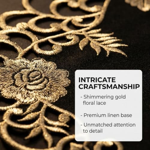 Decozen Set of 8 Doilies for Table, Lace Doilies - Rustic, Crochet, Farmhouse, Kitchen, Dining Table Centerpiece Decor - Round Christmas Placemats - 15 inch Gold Black, The Tarantino Collection - Image 2