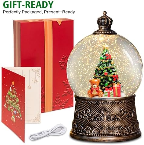 Christmas Snow Globes Lantern with Music, Christmas Tree Snow Globes with Swirling Glitter Effects, USB/Battery Powered with 6-Hour Timer, Holiday Decorations Indoor - Image 5
