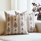 Amor Virisso Floral Throw Pillow Covers 20x20 Set of 2 Block Print Pillow Covers Neutral Floral Striped Farmhouse Decorative Pillow Covers for Sofa Couch Bed, Light Taupe by AffordableFloralPrintMaker