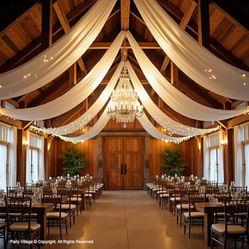 4 Panels 5ft(W) x 20ft(H) Ivory Ceiling Drapes for Wedding Parties - Image 3