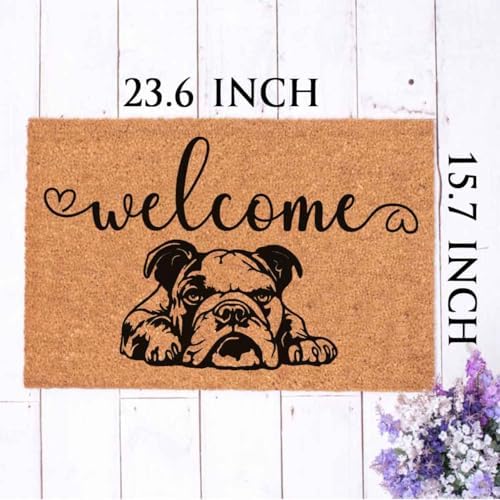 Funny Coir Doormat Bulldog Welcome Front Door Porch Patio Entry Decor Mat For The Entrance Way Outdside Enter Personalized Heavy-Duty PVC Back Non Slip Outdoor Coconut Doormat 23.6 x 15.7 inch - Image 5