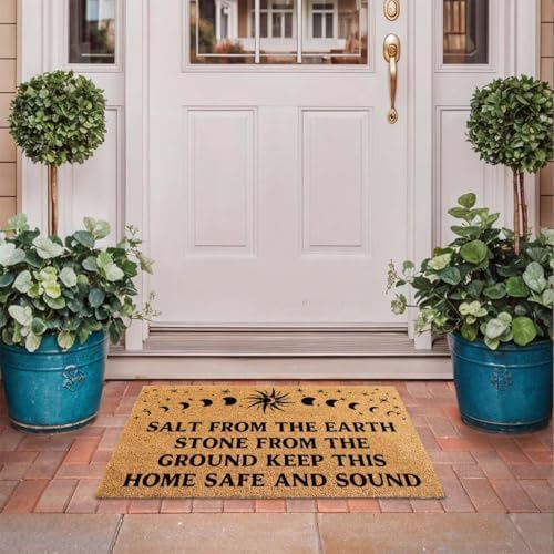 Funny The Entrance Way Outside Personalized Rug with Heavy-Duty Non Slip Outdoor Coconut Coir Doormat Pets Lover Gift 23.6 x 15.7 inch (Salt from The Earth Floral Lunar Cycle) - Image 4