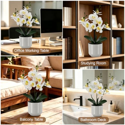 Fake Orchid-17.5”tall Artificial Indoor Potted Plant for Home Decor-White - Image 7