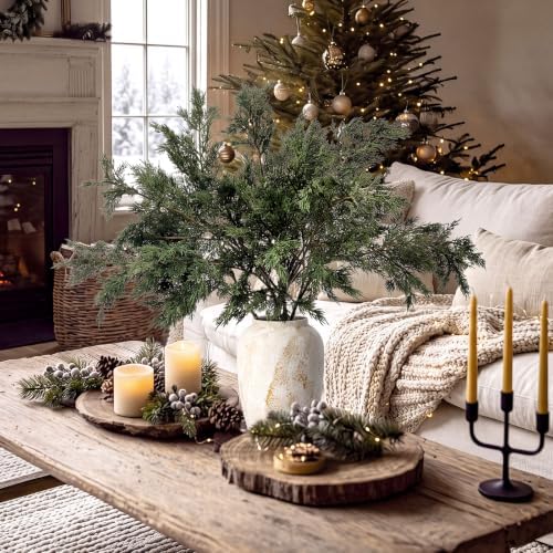 Wavwavw 6 Pcs 25.5'' Greenery Christmas Artificial Winter Cedar Pine Stems - Image 6