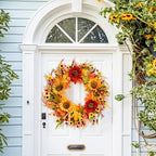 Olalaka 24” Fall Wreaths for Front Door, Outdoor Autumn Wreath with Sunflowers, Leaves, Berries and Bumpkins for Thanksgiving Halloween & Harvest Decor, Fall Garland Decoractions for Home - Image 2