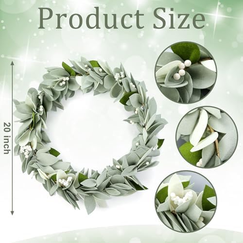 Peryiter 20 Inch Felt Christmas Wreath with White Berries, Xmas Door Decor - Image 5