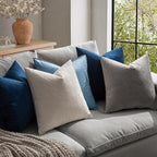MIULEE Pack of 2 Velvet Pillow Covers Decorative Square Pillowcase Soft Solid Cushion Case for Spring Sofa Bedroom Car 26x26 Inch Dark Blue - Image 2