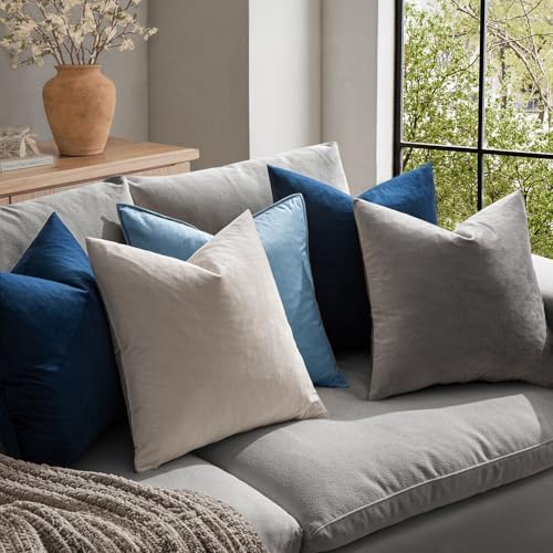 MIULEE Pack of 2 Velvet Pillow Covers Decorative Square Pillowcase Soft Solid Cushion Case for Spring Sofa Bedroom Car 26x26 Inch Dark Blue - Image 2