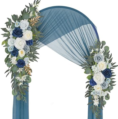 Ting's time Wedding Arch Flowers Pack of 2 Artificial Silk Large Flower Swag Welcome Sign Floral Swag Reception Backdrop Floral Decor for Fall Wedding Party Ceremony (Dusty Blue & White) by TingsTime