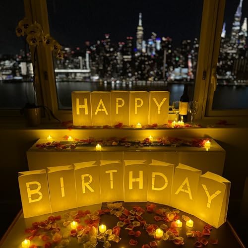 WYMM Happy Birthday Light Up Letters, 30 Tea Lights & 2000 Rose Petals by Wymm_SayYes