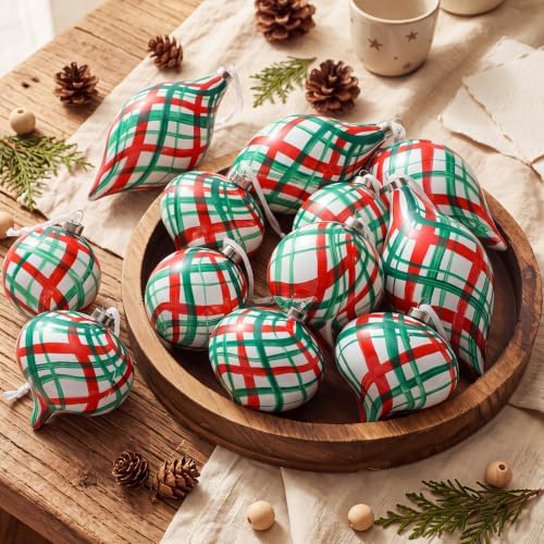 12 Pcs 2.36in Christmas Scottish Tartan Ball Ornaments, White by Sonwyoung