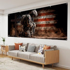16x7FT Patriotic Garage Door Banner, Ameri-ca Soldier Kneeling with Cross Design, Extra Large Outdoor Garage Door Cover for Memorial Decor and Independence Day - Image 7