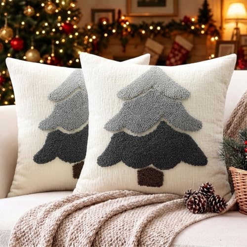 Artscope Chenille Christmas Tree Throw Pillow Covers 20x20 Set of 2-Gray by Artscope
