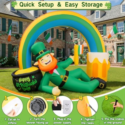 7FT St. Patrick’s Day Inflatable Leprechaun with Rainbow Beer Mug & Pot of Gold — Lucky Outdoor St. Paddy’s Day Yard Decoration with LEDs & Irish Flag Blow Up Ornament for Lawn Garden Party - Image 7