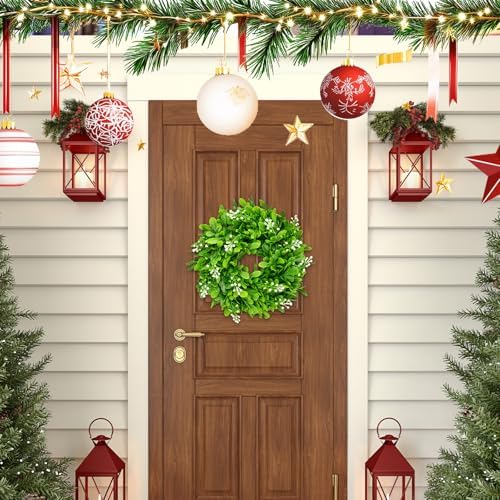 8 Pcs Christmas Boxwood Wreath Artificial 10 Inch Green Leaves for Front Door Cabinets Wreath Indoor Outdoor Wall Decor Christmas Wall Home Kitchen Decoration - Image 5
