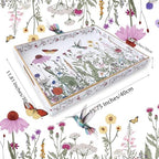 Serving Tray with Handles, Rectangular Plastic Tray 15.75x11.81 Inch, Wildflower, Butterflies & Hummingbirds Style Decorative Tray for Kitchen, Dining Table, Vanity, Office & Home - Image 4