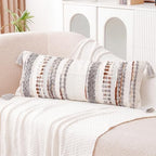 NUYECY Chenille and Cotton Long Pillow for Bed, Striped Textured Boho Lumbar Throw Pillow Cover 14x36, Neutral Accent Decorative Extra Long Body Pillow Case for Couch, Sofa, Bedroom, Brown-Grey - Image 5