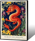 Chinese Lunar Year of the Dragon Art Print – Captivating Yellow & Purple Iris Zodiac Wall Decor for Home Bathroom Bedroom Living Room and Office 24X36 in Unframed by Unknown