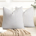 YCOLL Farmhouse Euro Sham Pillow Covers 24x24, Modern Throw Pillow Covers Set of 2, Blue and Beige Striped Patchwork Linen Decorative Pillows Cushion Covers for Bed Sofa Couch Living Room Home Decor by PillowCoversExpert