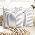 YCOLL Farmhouse Euro Sham Pillow Covers 24x24, Modern Throw Pillow Covers Set of 2, Blue and Beige Striped Patchwork Linen Decorative Pillows Cushion Covers for Bed Sofa Couch Living Room Home Decor by PillowCoversExpert