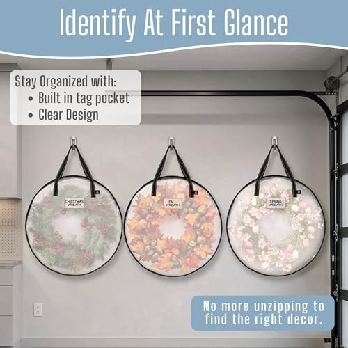 VENO 4 Pack Summer Wreath Storage Container, 36 Inch Clear Wreath Bag, Spring, Christmas Garland Decoration Organizers with Zipper and Durable Handles (Clear, 36"-4 Pack) - Image 5