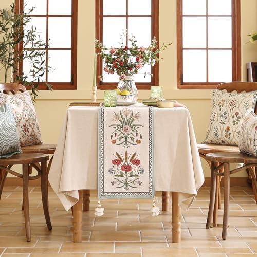 ISAENNE Designer Vintage Linen Extra Long Table Runner,118"x12"-Serenity F - Image 3
