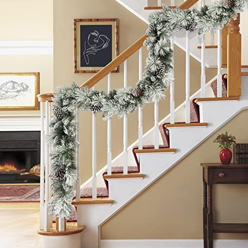 9 ft x 10 in Flocked Berkshire Spruce Garland, 170 Tips, Pine Cones - Image 4