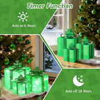 Lewondr St Patricks Day Decorations Lighted Gift Boxes with 3D Shamrocks, Green Decor Light Up Present Boxes for St Patrick's Day, USB Powered + Remote Control Lucky Clover for Indoor Home Holiday - Image 4