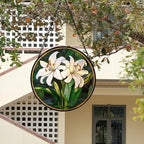 White Lily Flower Leaves Stained Glass Window Hanging Suncatcher Gifts 9.8" - Image 5