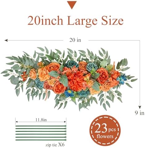 TINGE TIME Burnt Orange & Dark Teal Flower Garlands, 2 PCS Artificial Eucalyptus Garlands, Handcraft Artificial Rose Arch Flower for Wedding Arch Sweetheart Table Ceremony Backdrop Decoration for Home - Image 2