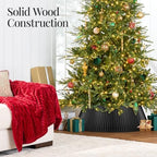 Best Choice Products Christmas Tree Collar, Solid Wood Slatted Tree Skirt Holiday Accessory for Home - Black - Image 5