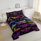 Butterfly Bedding Set, Trippy Ombre Dragonfly Comforter Set for Kids Girls Teens, Gradient Rainbow Butterflies Bedding Comforter Sets, Psychedelic Colorful Moth Quilt Halloween Bedroom Decor, Queen - Image 4