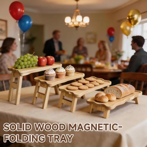 4 Tiered Serving Tray for Party Pine Wood Foldable Tiered Tray Stand - Image 6
