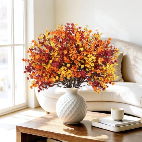 30PCS Fall Artificial Flowers Baby Breath, Burgundy & Orange Fall Flowers - Image 7