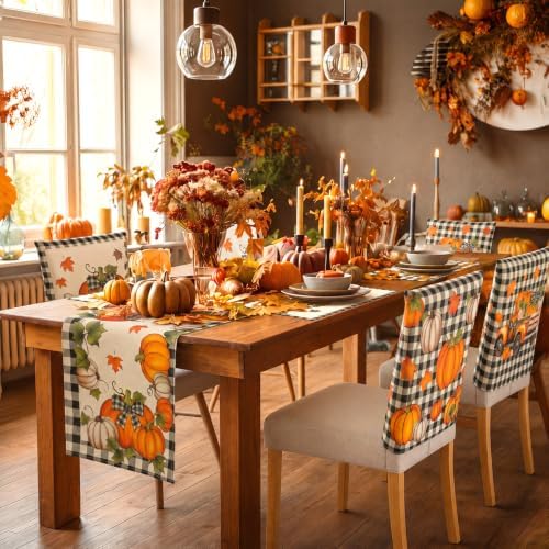 Newtay 13 Pcs Fall Pumpkin Table Runner Placemat and Dining Chair Cover Set - Image 5