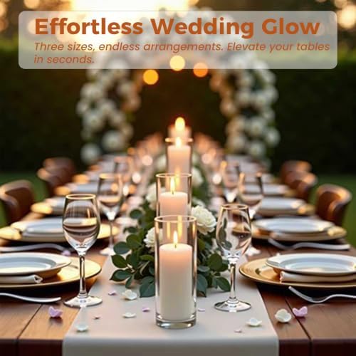Sandraheer 24 White Pillar Candles and Clear Hurricane Glass Candle Holders - Image 3