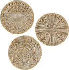 Arborus Set of 3 Rustic Floral Round Metal Wall Art - Intricate 3D Design with Sturdy Hooks, Gold and Beige Decorative Plates (11.8" Diameter) - Image 5