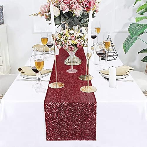 Burgundy Sequin Table Runner 12 Pack, 12x108 Glitter Table Runners - Image 5
