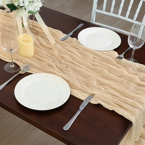 8 Pack Sand Cheesecloth Table Runner 120 Inch Boho Wedding Decor - Image 7