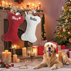 Personalized Dog Christmas Stockings,Custom Embroidered Pet Name & Bone Shape Stocking for Pet,Red Green White Cable Knit 15.7” Large Dog Stocking for Fireplace Holiday Decor Gifts(7 Pack) - Image 6