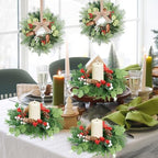 8 PCS Christmas Mini Cabinet Wreath for Kitchen with Ribbon Artificial Eucalyptus Cedar Hanging Garland with Red Whilt Berries Pine Cones for Swag Table Centerpiece Door Window Chair Wall Winter Decor - Image 6