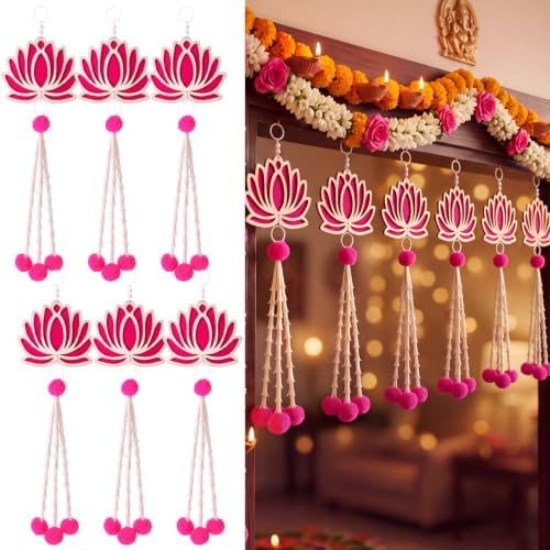 6 Pcs Lotus Hanging Decoration for Pooja Indian Ganpati Garlands Decor by Thyle